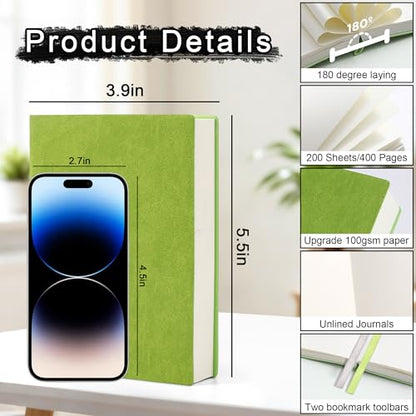 Thick Blank Journal Notebook 400Pages Sketch Book Blank Journal Unlined No Lines Soft Leather A6 (3.9 × 5.5) Journal Leather Notepad Drawing Book Memo Writing Sketch Pad Diary Notebook - color: Green-400 Page