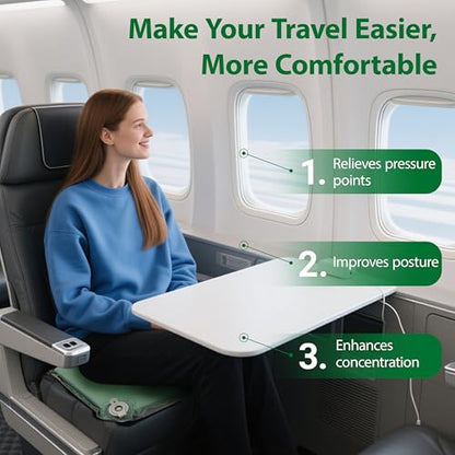 Inflatable Travel Seat Cushion – Self-Inflating Memory Foam Pad for Airplane, Stadium Bleachers, Camping, Hiking & Backpacking – Ultralight Compact & Portable Sitting Cushion - color: Green