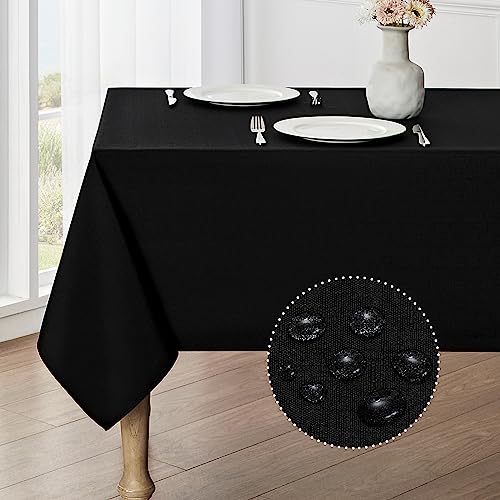 Veblandy Rectangle Tablecloth Waterproof 52x70 inch Linen Textured Table Cloth Stain and Wrinkle Resistant Washable, Decorative Fabric Table Cover for Dining, Party and Camping, Black - color: Black, size: 70" x 52" (Rectangular)