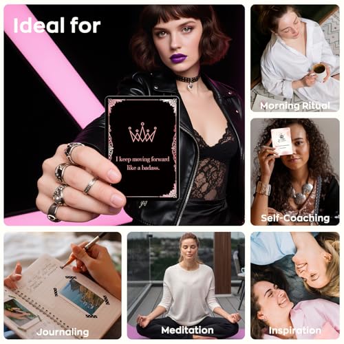 HIONXMGA Badass Affirmation Cards for Women, 60 Double Sided Inspirational and Motivational Cards, 118 Unique Positive Quotes for Daily Self Care, Empowering Gifts for Women, Friends & Coworkers