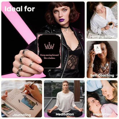 HIONXMGA Badass Affirmation Cards for Women, 60 Double Sided Inspirational and Motivational Cards, 118 Unique Positive Quotes for Daily Self Care, Empowering Gifts for Women, Friends & Coworkers