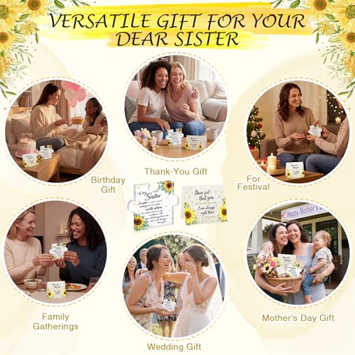 Yookeer Sister Gifts from Sisters, Unique Sister Birthday Acrylic Puzzle Shaped Plaque Sunflower Desk Decorations and Card Present for Big Sisters Mothers Day Wedding Graduation Birthday