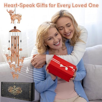 Highland Cow Wind Chimes for Outside Metal Windchimes Highland Cow Gifts for Women Men Garden Decor for Patio Yard Sympathy Memorial