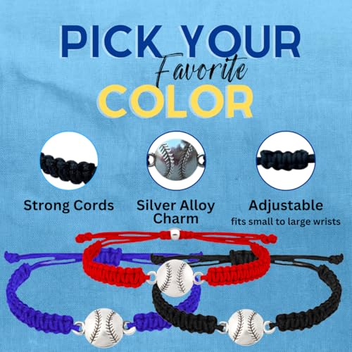 Sportybella - Baseball Bracelet, Baseball Jewelry, Adjustable Braided Baseball Bracelet, Baseball Gifts, Baseball Accessories - color: Red