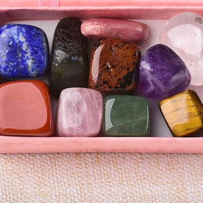Healing Stone Set, 10pcs Natural Gemstones for Meditation Reiki, Lucky Pocket Crystals for Yoga Balancing, Stress Relief Kit