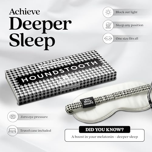 Pure Silk Sleep Mask [100% 6A Mulberry Silk, 22 Momme] Light Blocking Travel Essentials. Eye Masks for Sleeping. Black Oeko-Tex Blindfold. Eye Covers for Men & Women - color: Houndstooth