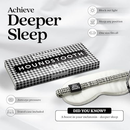 Pure Silk Sleep Mask [100% 6A Mulberry Silk, 22 Momme] Light Blocking Travel Essentials. Eye Masks for Sleeping. Black Oeko-Tex Blindfold. Eye Covers for Men & Women - color: Houndstooth