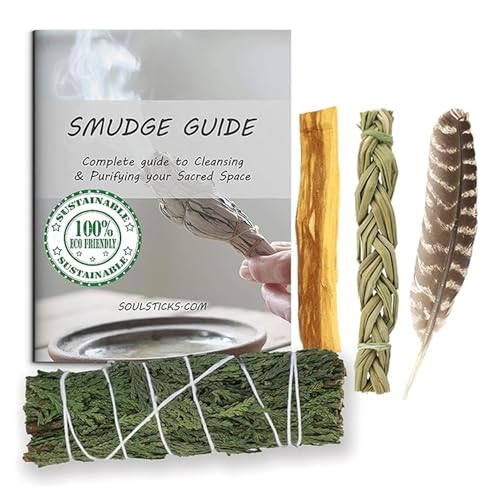 Ancient VEDA Sage Smudge Kit | Cedar, Sweetgrass, & Palo Santo Sticks Smudging Kit for Meditation, Yoga, Reiki, Home Cleansing, & Aromatherapy (Starter Kit, Cedar Sage) - color: Cedar Sage, size: Starter Kit