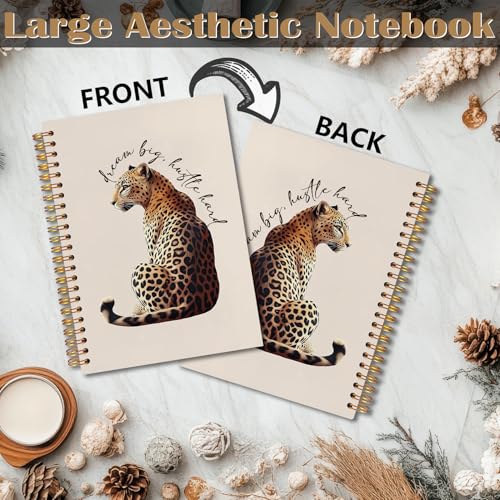 Trendy Inspirational Leopard Notebook, Funky Cheetah Print Journaling Notebook, Modern Aesthetic Leopard Journal, Dream Big Hustle Hard Positive Quote Cheetah Spiral Notebooks 5.5x8.3 Inch - color: Notebook-15