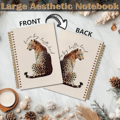 Trendy Inspirational Leopard Notebook, Funky Cheetah Print Journaling Notebook, Modern Aesthetic Leopard Journal, Dream Big Hustle Hard Positive Quote Cheetah Spiral Notebooks 5.5x8.3 Inch - color: Notebook-15