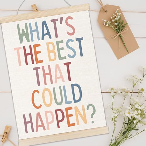 Welshower Boho Motivational Positive Poster Hanger Frame, What's the Best That Could Happen Positive Affirmations Wall Art Prints Decor for Living Room Bedroom Home Office Framed, 12x16 Inch