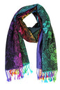 PASKMLNA Double Side Multi Colors Silky Tropical Colorful Exotic Pashmina Wrap Shawl Scarf Rave - color: 051-navy Multi Feathers