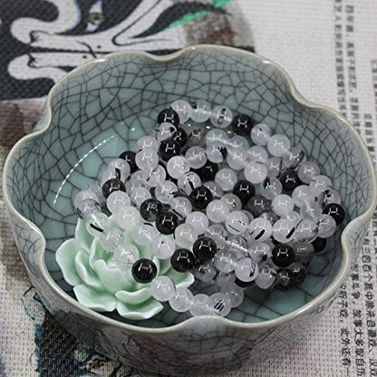 Amandastone Natural Gemstone 8mm Round Beads Stretch Bracelet 7 Inch - color: Black Rutilated Quartz