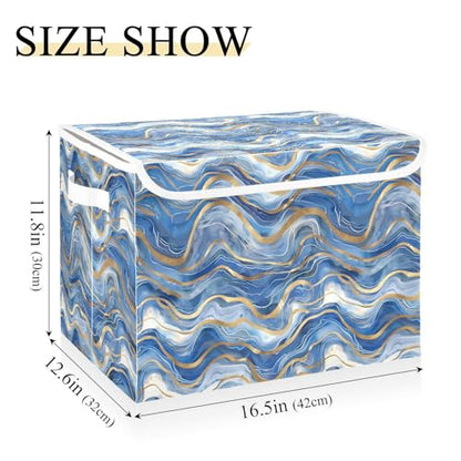senya Large Storage Bins with Linen Collapsible Foldable Storage Cubes Fabric Closet Organizer Containers Box with Flip-Top Lid Home Bedroom Office 16.7 x 12.6 x 11.8in (Blue Gold) - color: Blue Gold