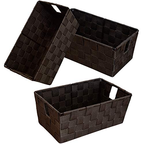 homyfort Woven Shelf Storage Tote Basket Bins Container, Storage Boxes Cube Organizer with Built-in Handles for Bedroom, Office, Closet, Clothes, Kids Room, Nursery 3pack(Brown) - color: Brown, size: 3 Pack