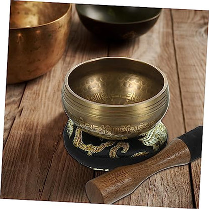 LIFKOME Hand-hammered Meditation Bowl Set for Yoga Relaxation Yellow Tibetan Singing Bowl with Mesmerizing Sound Portable Stress Relief Tool for Mindfulness and Calm
