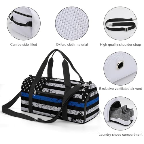 Thin Blue Line Flag Police Large Capacity Portable Fitness Bag, Easy to Carry - color: Thin Blue Line Flag Police