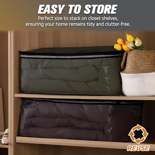 HIBAG 20 Gallon Large Storage Bag for Clothes, Zipper Clothing Storage Bag Organizer with Handles, for Comforters Blankets Pillows Bedding (Black, 2 Pack) - size: 20 gal Black - 2 pack