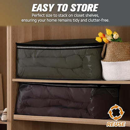 HIBAG 20 Gallon Large Storage Bag for Clothes, Zipper Clothing Storage Bag Organizer with Handles, for Comforters Blankets Pillows Bedding (Black, 2 Pack) - size: 20 gal Black - 2 pack