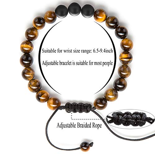Men Women 8mm Tiger Eye Stone Beads Bracelet Elastic Natural Stone Yoga Bracelet Bangle - color: Tiger Eye Matte-21018