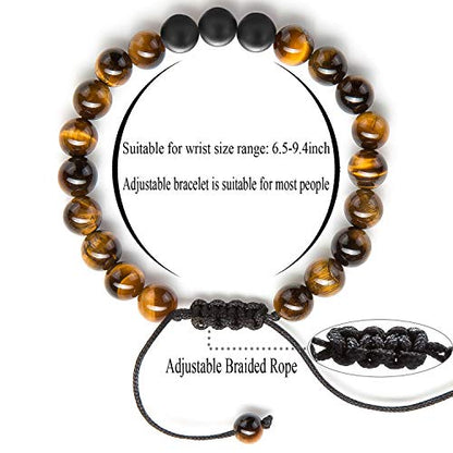 Men Women 8mm Tiger Eye Stone Beads Bracelet Elastic Natural Stone Yoga Bracelet Bangle - color: Tiger Eye Matte-21018