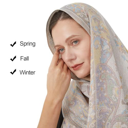 Paisley Pashmina Rave Shawl Scarf-Women's Reversible Ethnic Jacquard Pashmina Wraps for Travel - color: A#. White Blue