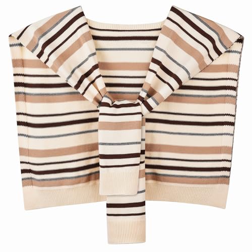WaJuemy Sweater Shawl Wraps for Women Sweater Knitted Knotted Shawls Travel Casual Scarf Cape Shoulder Tops Fashion Wrap - color: 37 Brown 4stripe