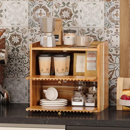 Trironsun Acacia Bread Box for Kitchen Countertop Wood Bread Storage Container Bin Double Layer BreadBox Farmhouse Large Capacity Food Organizer (Acacia Wood) - color: Acacia Wood