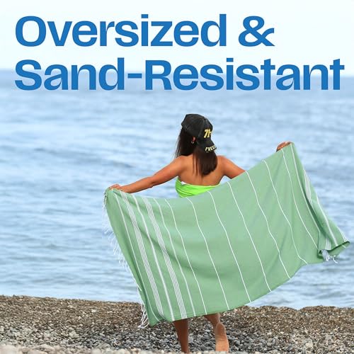 Lina Turkish Beach Towel Peshtemal (38" x 71"), Sand-Free, Large & Quick-Dry, Lightweight Pool Towels for Travel, Soft 100% Turkish Cotton & Pre-Washed, Ideal for Spa or Bath, Green - color: Green