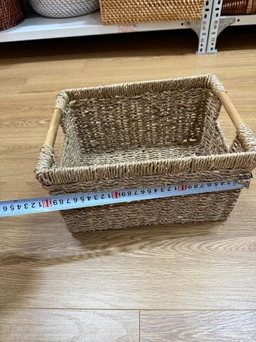 HomeRoots Seagrass Storage Baskets Set of 3, Woven Seagrass Baskets for Shelves, Closet, Nursery, Living Room, Natural Wicker Storage Baskets for Organization and Home Decor