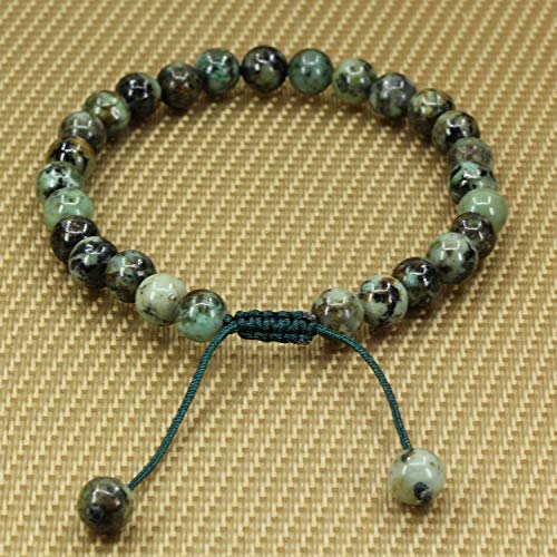 Angelstones Handmade Gemstone 6mm Round Beads Adjustable Braided Macrame Tassels Chakra Reiki Bracelets 7-9 inch Unisex - color: African Turquoise