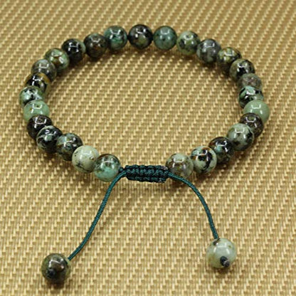Angelstones Handmade Gemstone 6mm Round Beads Adjustable Braided Macrame Tassels Chakra Reiki Bracelets 7-9 inch Unisex - color: African Turquoise