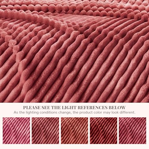 Rose Red Striped Throw Blanket, 330GSM Soft Plush Fleece Blanket for Couch Sofa Bed, Decorative Cozy Giftable Home Blanket, 50x60 Inches