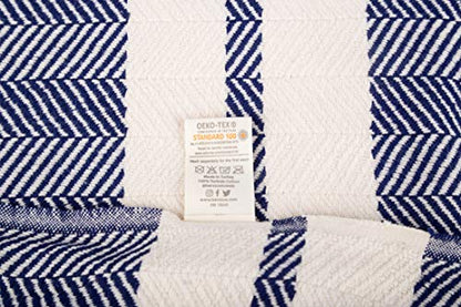 Bersuse 100% Cotton Herringbone XL Throw Blanket for Couch - 100% Cotton Lightweight Durable Throw Blanket, Big Blanket for Sensitive Skin, Decorative and Versatile - 63x94 Inches, Dark Blue