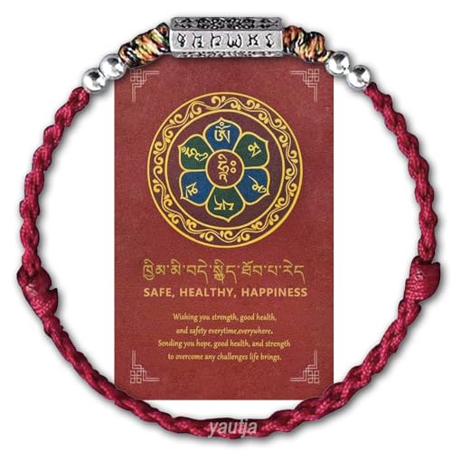 yautja Tibetan Buddhist Red String Bracelet with Tibetan Silver Om Mani Padme Hum Buddhist Mantra Bracelet Handmade Braided Adjustable Amulet Spiritual Red Rope Bracelet Lucky Protection Meditation Bracelet Yoga Prayer Jewelry Gift for Women - color: Wine