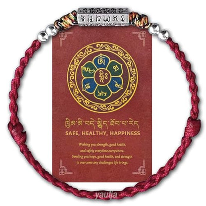 yautja Tibetan Buddhist Red String Bracelet with Tibetan Silver Om Mani Padme Hum Buddhist Mantra Bracelet Handmade Braided Adjustable Amulet Spiritual Red Rope Bracelet Lucky Protection Meditation Bracelet Yoga Prayer Jewelry Gift for Women - color: Wine