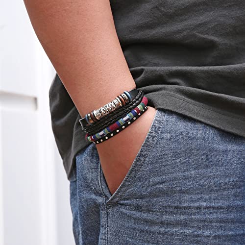 HZMAN Wrap Bracelets Men Women, Hemp Cords Wood Beads Ethnic Tribal Bracelets, Leather Wristbands - style: Ethnic Tribal