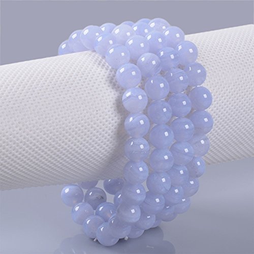 Justinstones Gem Semi Precious Gemstone 8mm Round Beads Stretch Bracelet 7 Inch Unisex - color: Blue Lace Agate