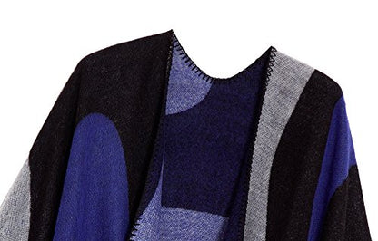 Urban CoCo Women's Color Block Shawl Wrap Open Front Poncho Cape - color: Series 19-royal Blue