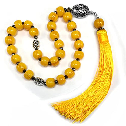 Mala Prayer Beads - Mala Necklace - Tibetan Mala Prayer Beads Meditation Beads Yoga Necklace - color: (POCKET MALA)-Yellow Resin Cylinder -13X9 mm- 27 Beads