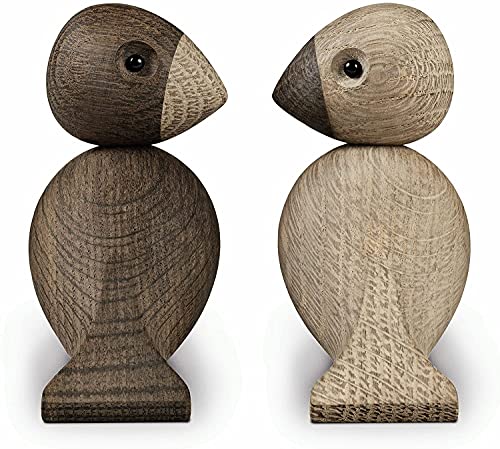 Kay Bojesen Lovebirds Pair | Oak and Smoked Oak | 3.5 in.