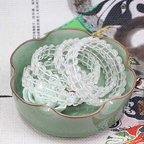 Keleny Semi Precious Stones 14mm Faceted Oval Beads Crystal Rock Elastic Bangle 7.5 Inch - color: White Crystal