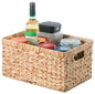 Natural Woven Water Hyacinth Wicker Rectangular Storage Bin Basket with Handles, Medium - size: Medium