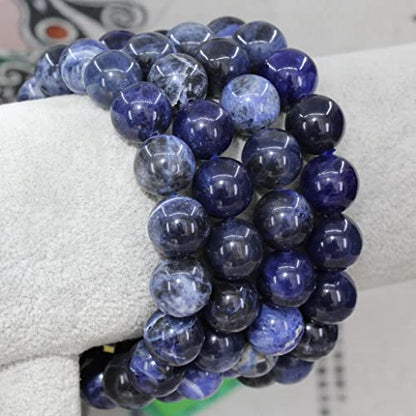 Keleny Semi Precious Stones Natural Gemstones 12mm Round Beads Crystal Stretch Bracelets 7 Inch Unisex - color: Blue Sodalite