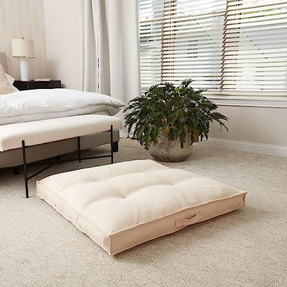 Square Tufted Floor Pillow with Removable Cover, Cream, Large (40") - color: Cream, size: Large (40")
