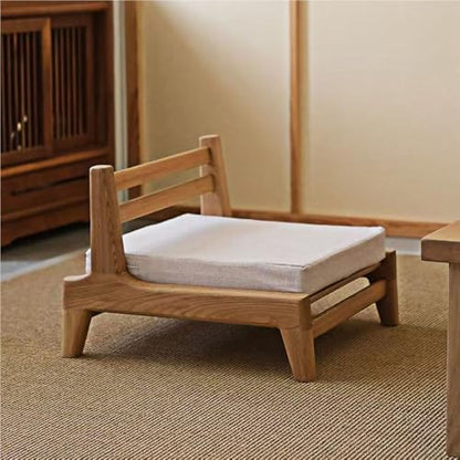 Solid Wood Meditation Chair with Low-Profile Legs, Floor Chair with Back Support, Upholstered Meditation Bench, Floor Seat for Living Room, Office, Balcony(Natural)