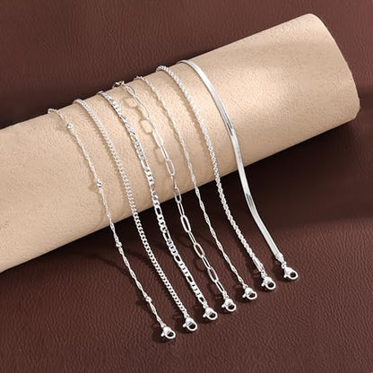 Tewiky Waterproof Gold Bracelets for Women Non Tarnish - Dainty Stack 14K Gold Plated/Sterling Silver Chain Bracelets Set Adjustable Trendy Jewelry for Women - style: Style F