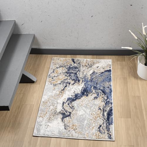 LUXE WEAVERS Marble Blue Area Rug 2x3 Modern Abstract Swirl Design Non-Shedding Carpet - color: Blue, size: 2' x 3' (Rectangular)