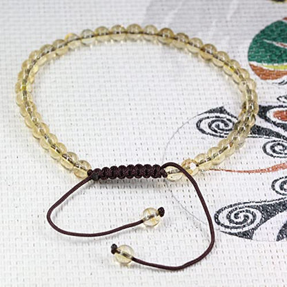 Keleny Natural Gemtones 4mm Round Beads Crystal Adjustable Braided Macrame Tassels Bracelets Unisex - color: Yellow Citrine