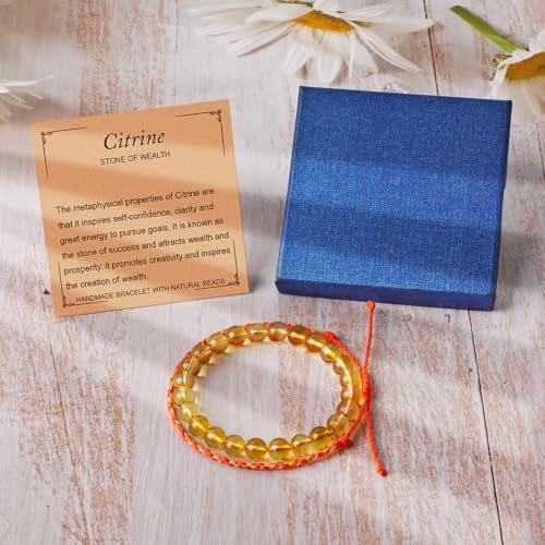 QOGIR 2pcs Handmade Healing Bracelet, Natural Gem Stone Crystal Elastic Bracelet - color: Citrine(Stone of Wealth), size: 8mm